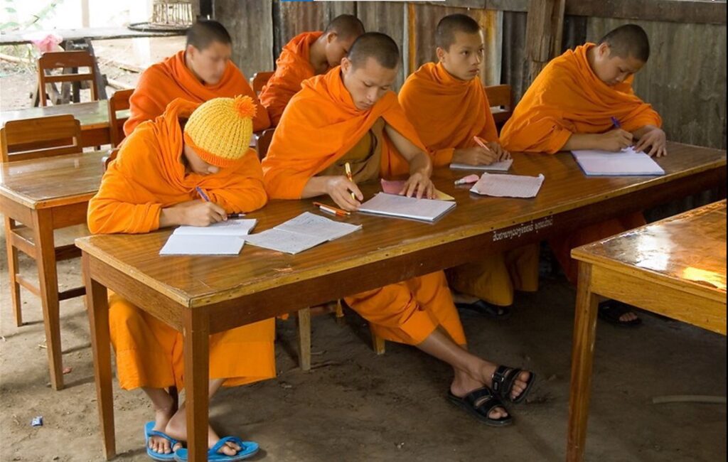 Buddhist monastic education in Luang Prabang, Laos, Southeast Asia.