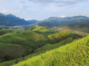 CIA Long Tieng base in Laos and scenic view of Xaysomboun Province’s mountains and natural attractions.